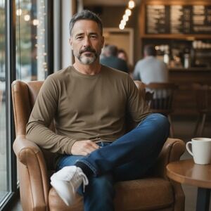 Son of a Tailor Mens 100% Merino Wool Long Sleeve Crew Neck Tee Olive Brown L